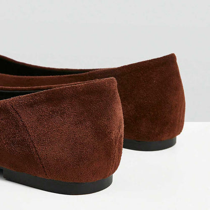 Women's Elegant Vegan Suede Metallic Square Toe Flats in Brown