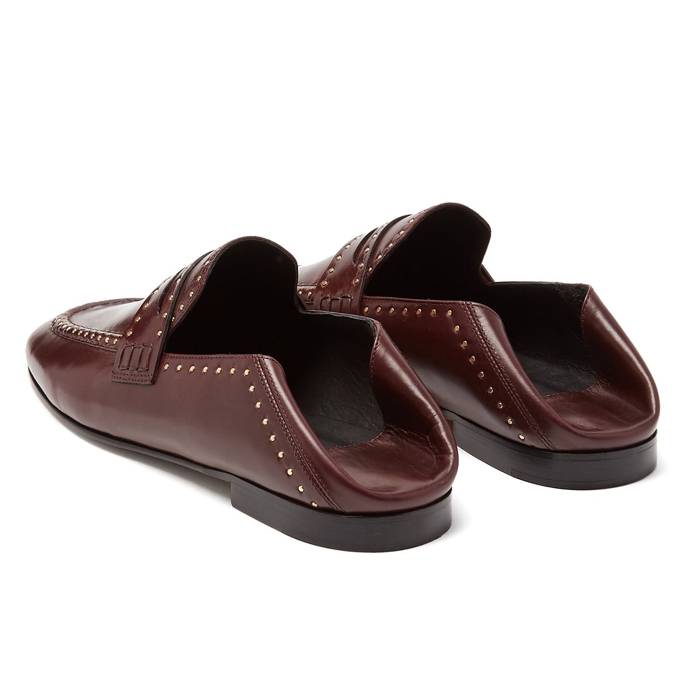 Brown Vintage Studded Flats Penny Loafers Women