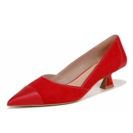 Women's Faux Leather Pointed Toe Spool Heel Patchwork Red Pumps