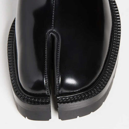 Black Signature Split Toe Vamp Strap Chunky Loafers for Women