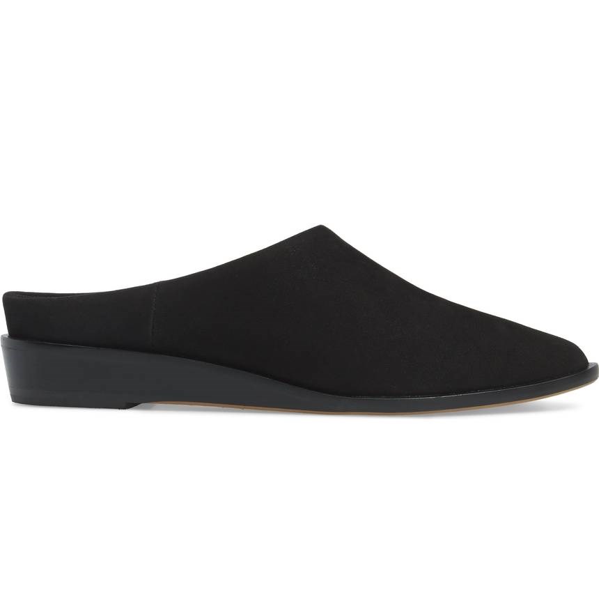 Women's Black Vegan Suede Closed Toe Low Heel Slip-On Mules Shoes