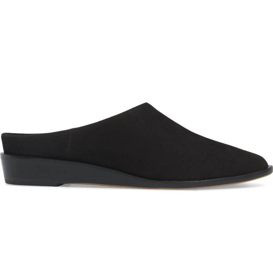 Women's Black Vegan Suede Closed Toe Low Heel Slip-On Mules Shoes