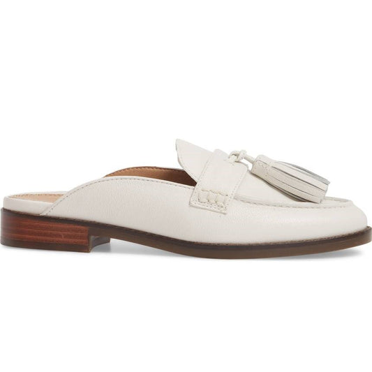 Ivory Round Toe Comfy Flats Fringe Mule Loafers for Women