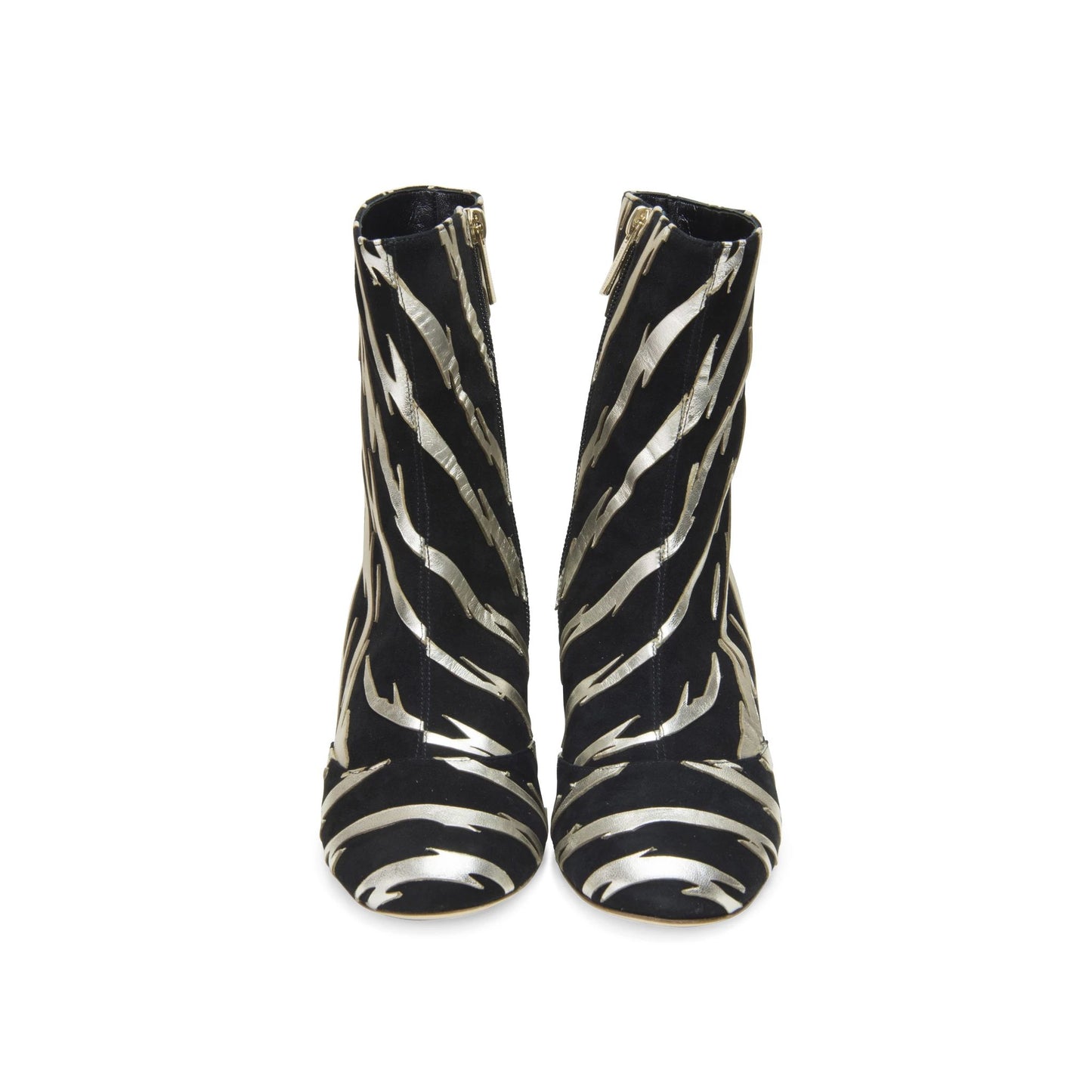 Black & Champagne Block Heel Round Toe Ankle Boots