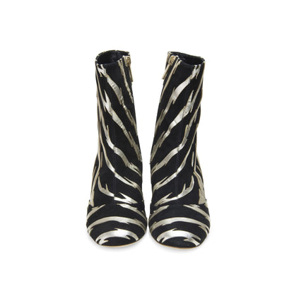 Black & Champagne Block Heel Round Toe Ankle Boots