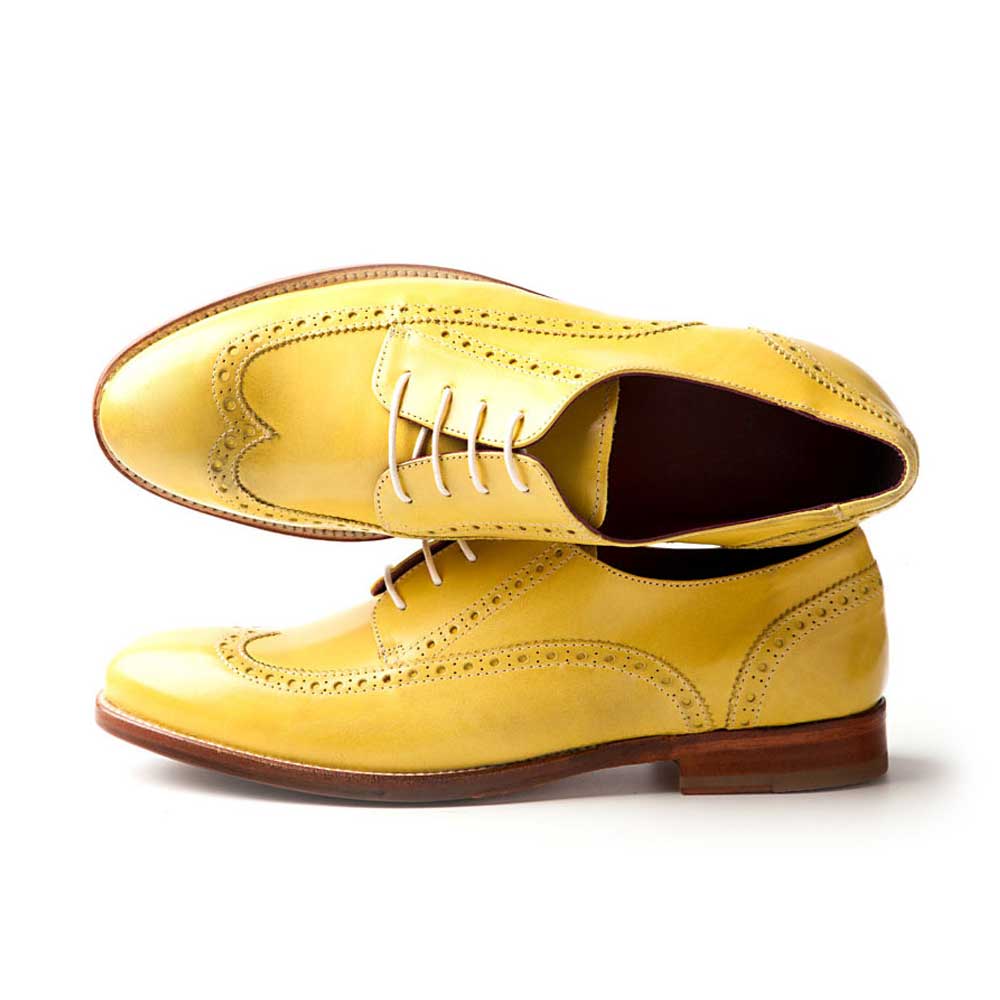 Vibrant Yellow Round Toe Brogues Flats Lace-Up Women's Oxfords