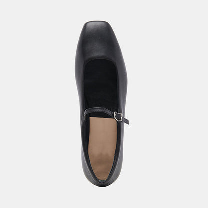 Black Vegan Leather Square Toe Buckled Mary Jane Ballet Flats