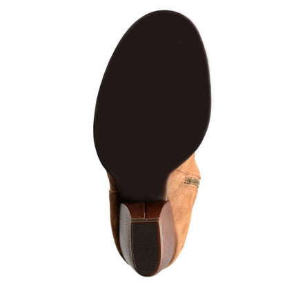 Brown Closed Toe Tasseled Tie Front Chunky Heel Women's Mid Calf Boots