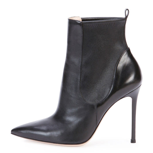 Women's Black 4 Inch Stiletto Heel Pointed Toe Slip-On Ankle Boots