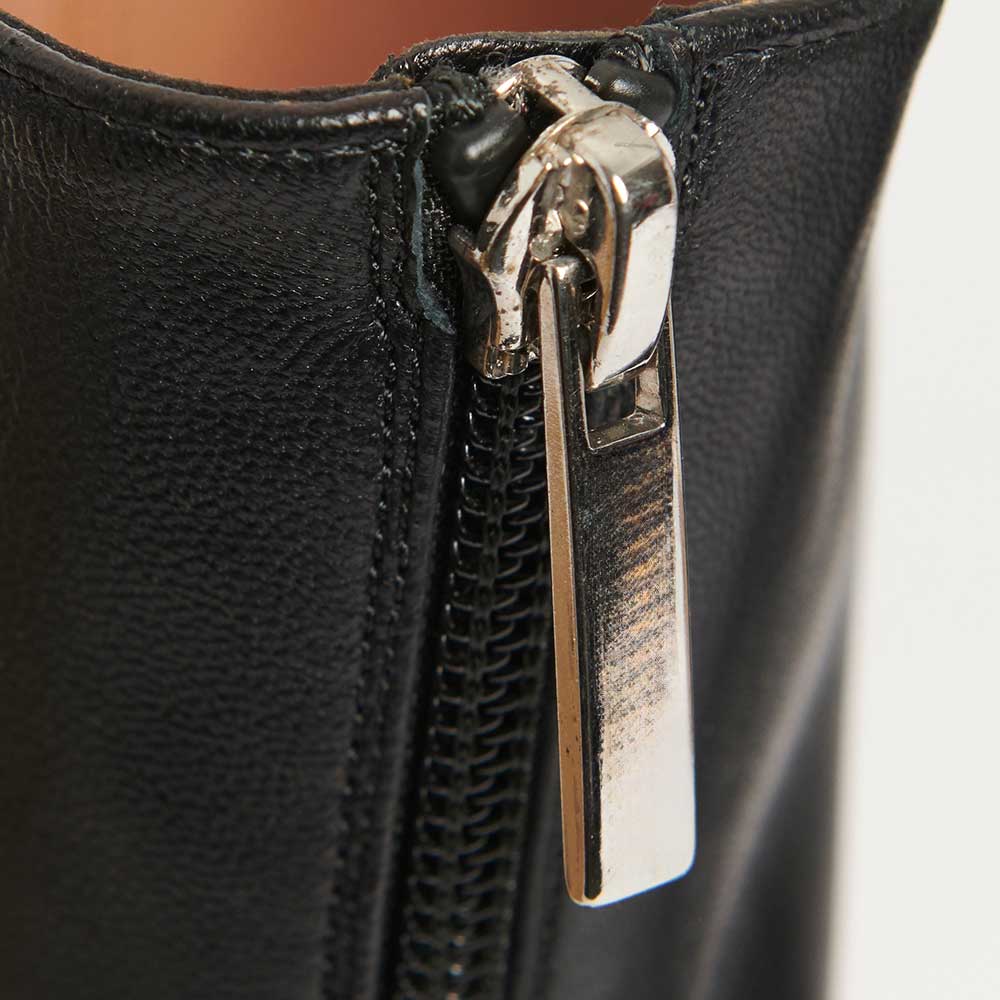 Black Round Toe Block Heel Platform Ankle Boots with Back Zip