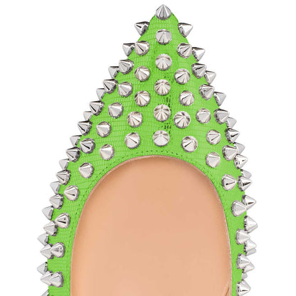 Green Lizard Embossed Pointed Toe Fashion Flats with Rivets