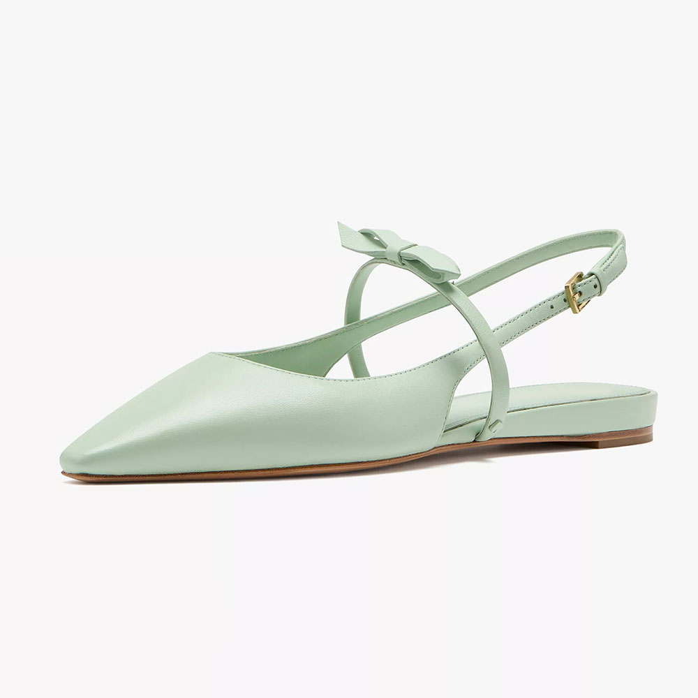 FSJ Comfortable Light Green Bow Slingback Pointed Toe Flats