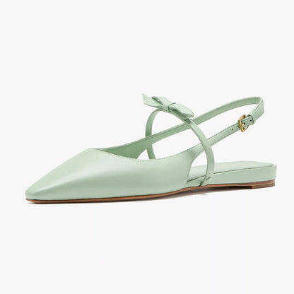 FSJ Comfortable Light Green Bow Slingback Pointed Toe Flats