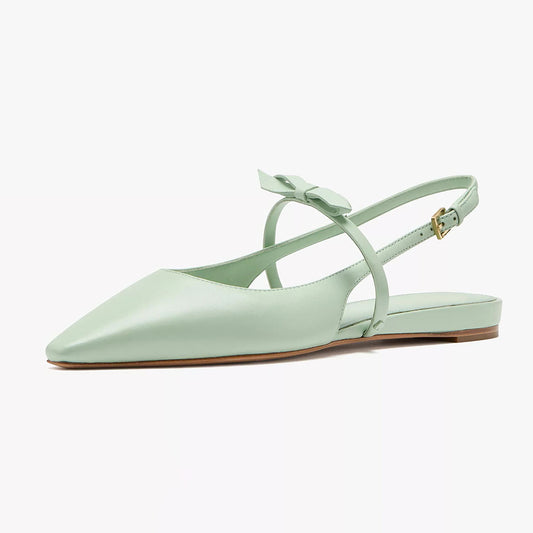 FSJ Comfortable Light Green Bow Slingback Pointed Toe Flats