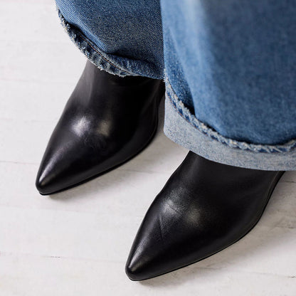 Women's Black Pointed Toe Ankle Boots Zip Wedge Heel Booties