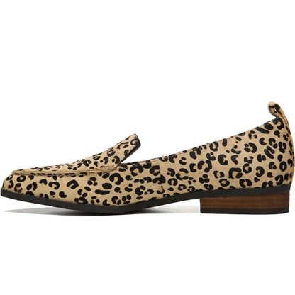 Brown Horse Hair Leopard Print Women's Loafers Comfortable Flats