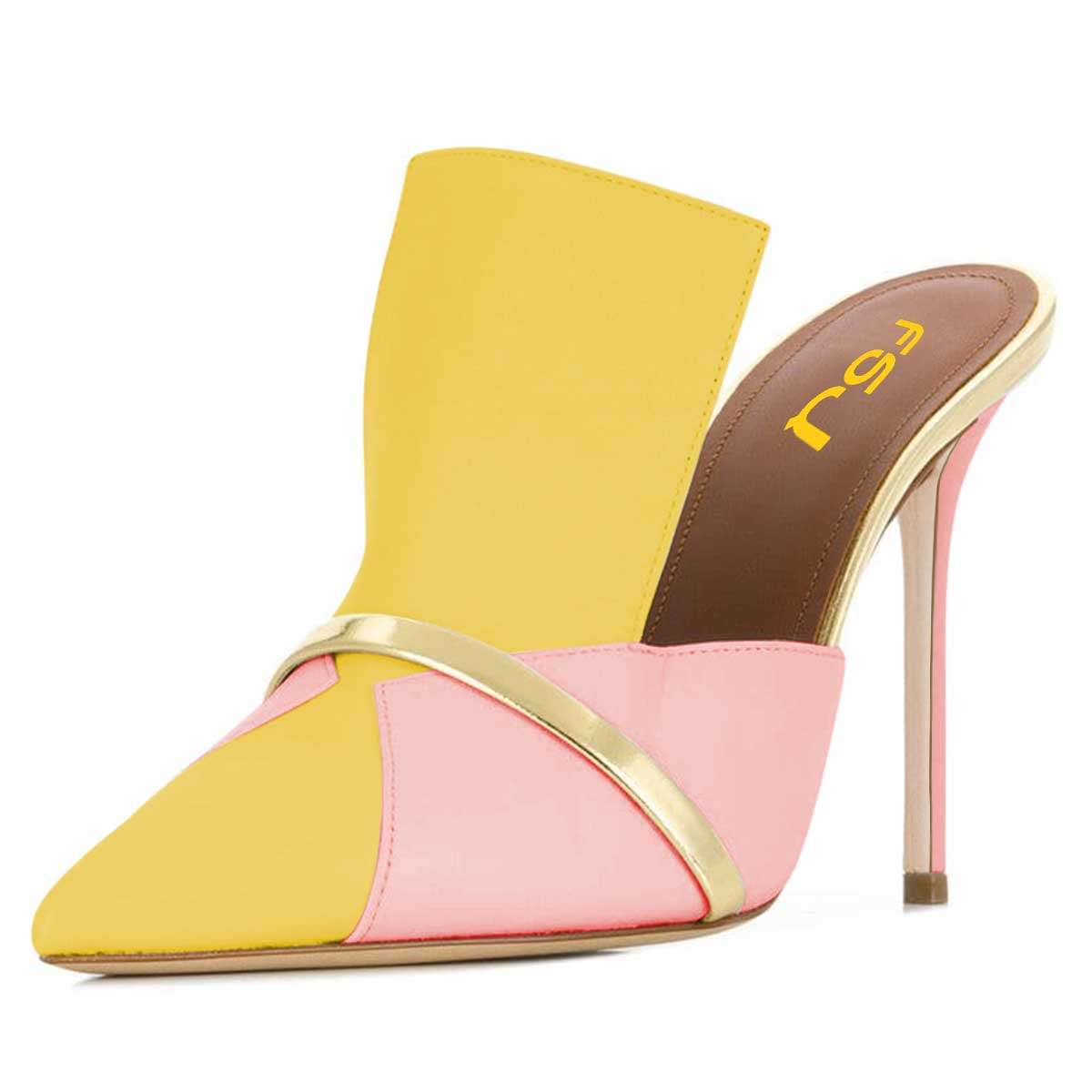 Yellow and Pink Mule Heels