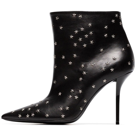 Black Studs Stiletto Heel Ankle Boots