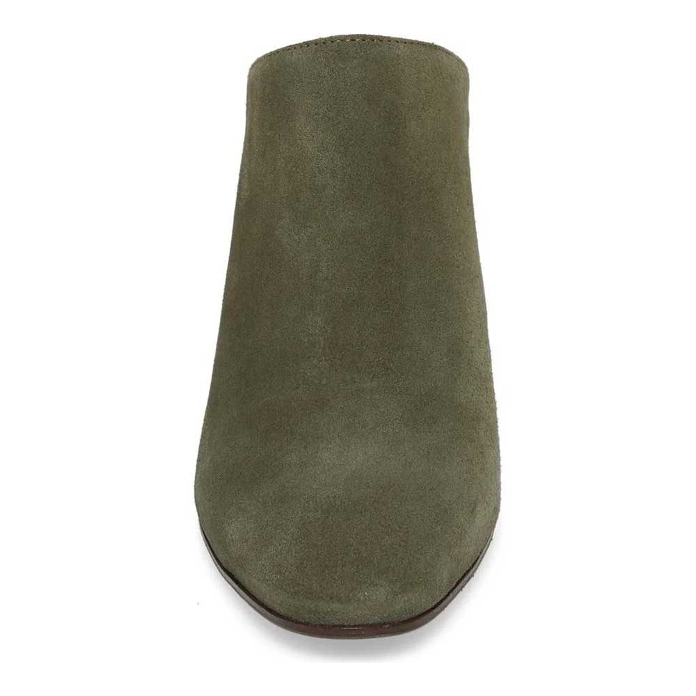 Women's Olive Round Toe Vegan Suede Block Heels Mules Shoes