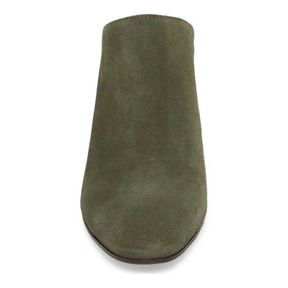 Women's Olive Round Toe Vegan Suede Block Heels Mules Shoes
