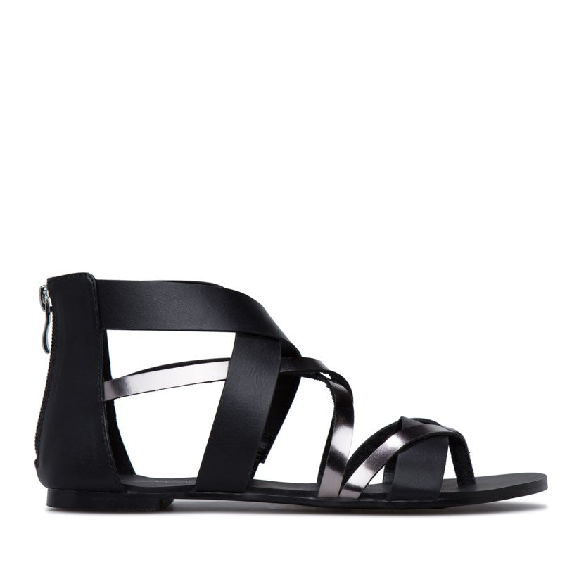 Women's Black Gladiator Sandals Open Toe Flats Summer Shoes