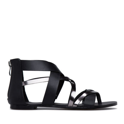 Women's Black Gladiator Sandals Open Toe Flats Summer Shoes