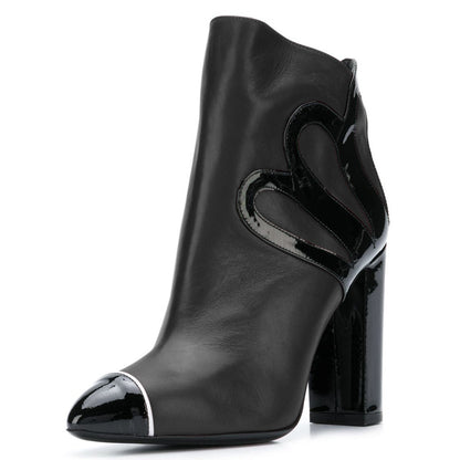 Black Booties Cap Toe Side Zip Closure Block Heel Women's Ankle Boots