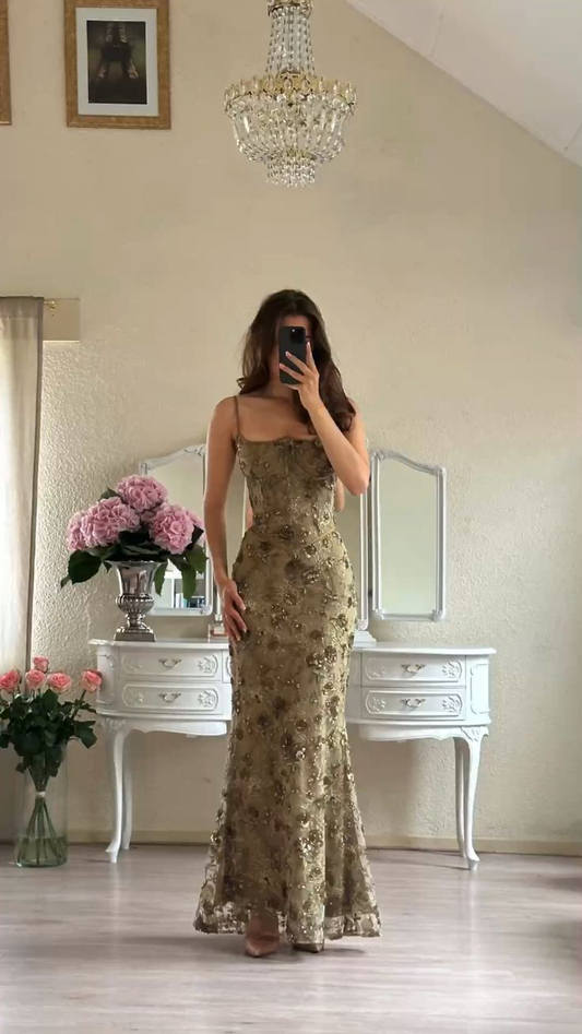 Mermaid Flora Lace Prom Dress Vintage Evening Dress 22nd Birthday Outfit cg26144