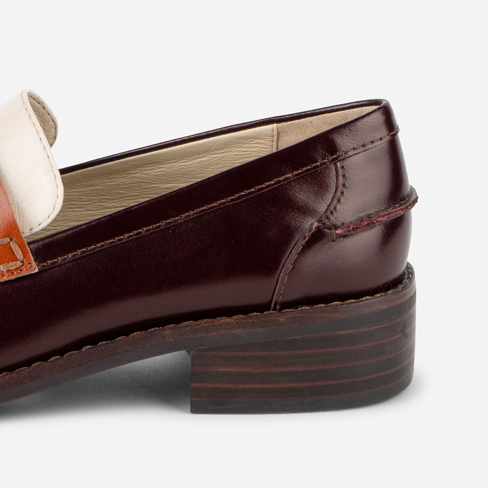 Maroon and Ivory Chunky Heel Slip-On Round Toe Women's Loafers