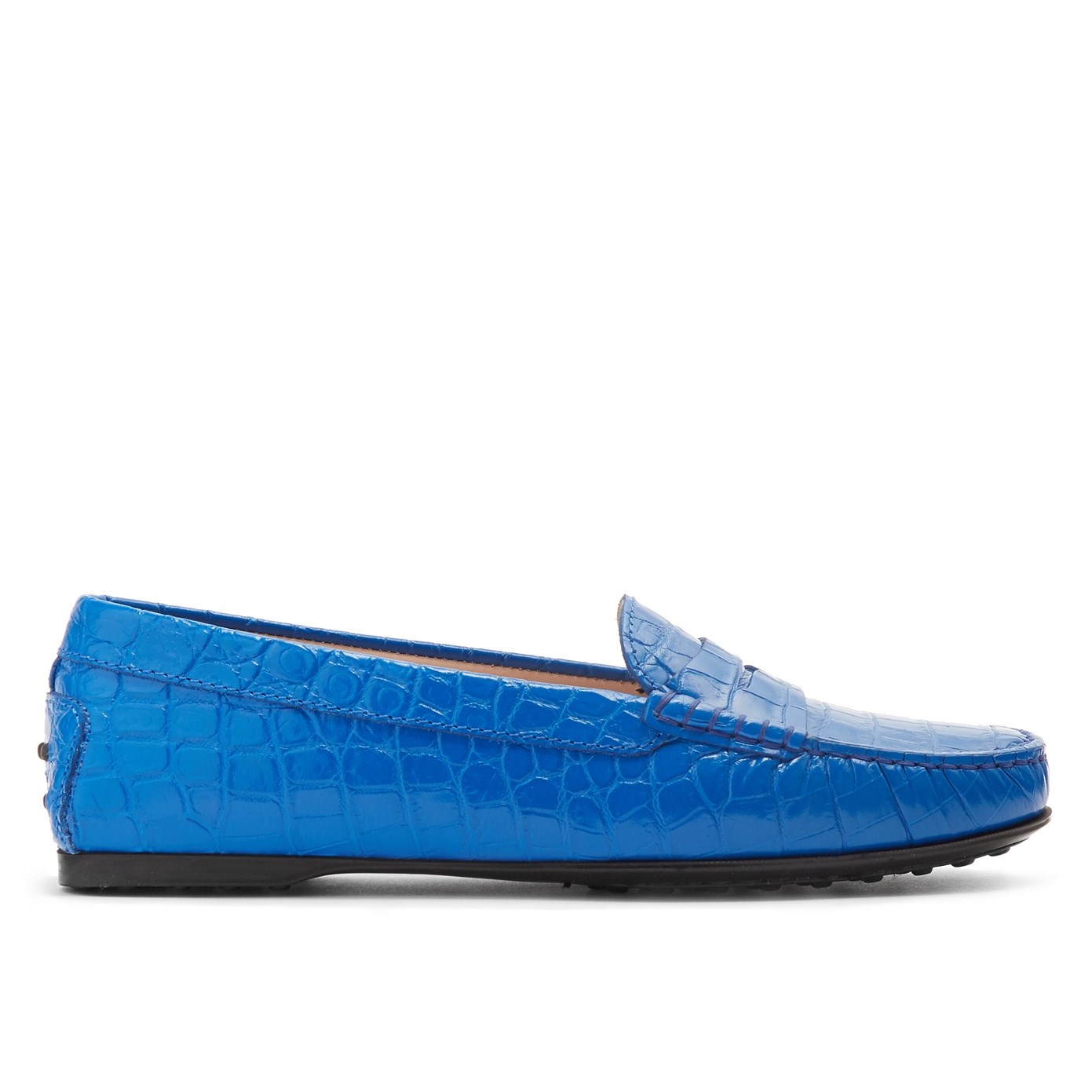 Blue Croco Embossed Round Toe Casual Flats Penny Loafers for Women
