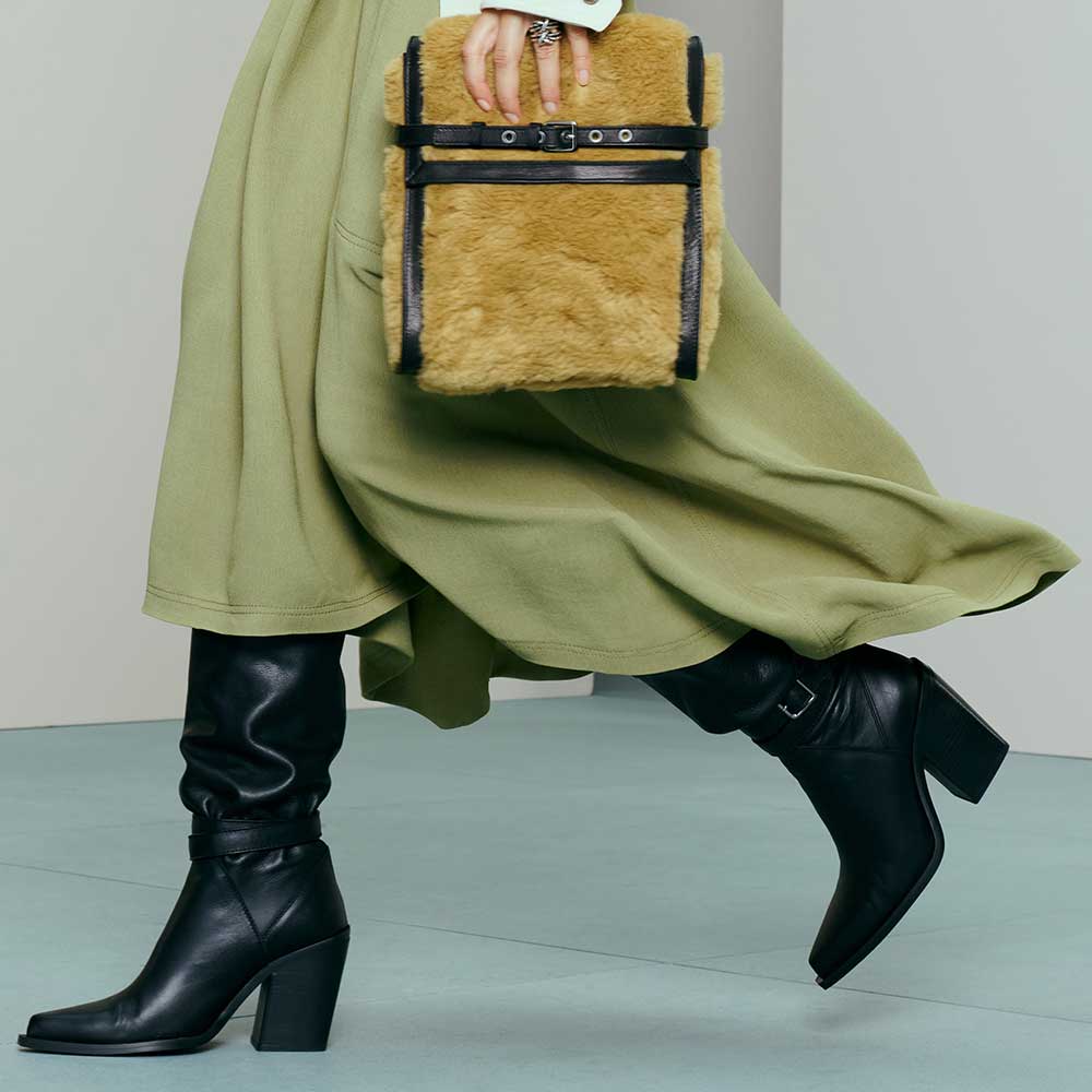 Black Vegan Leather Pointed Toe 3__ Chunky Heel Knee High Boots