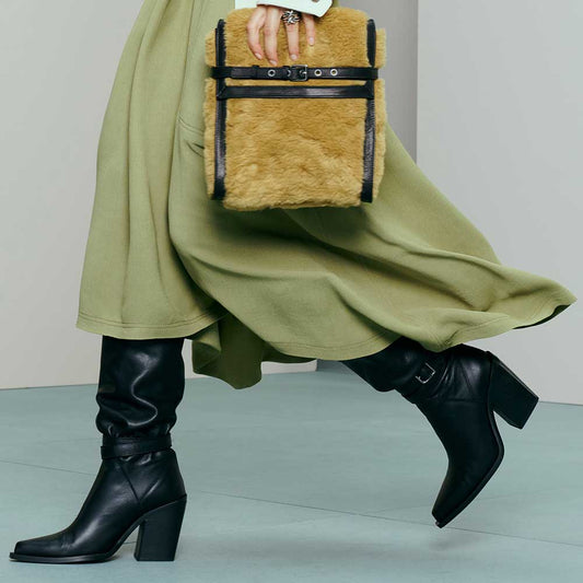 Black Vegan Leather Pointed Toe 3__ Chunky Heel Knee High Boots