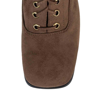 Brown Square Toe Block Heel Knee High Boots with Lace Up Design