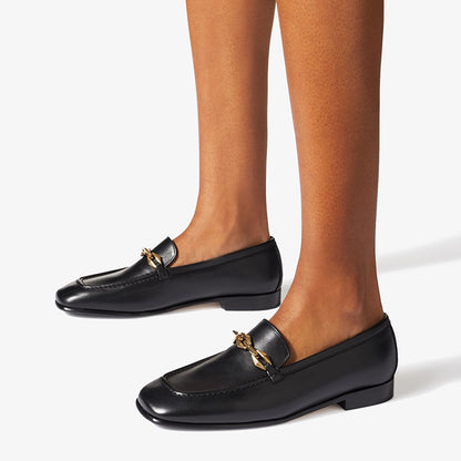 Black Square Toe Vintage Shoes Classic Buckle Flat Women's Loafers