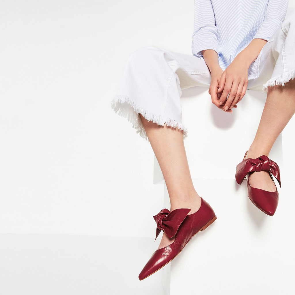 Women's Red Oversized Bow Pointed Toe Comfortable Flats Shoes