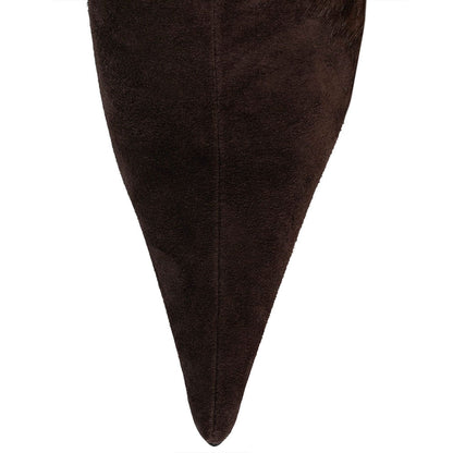 Brown Pointed Toe Faux Fur Detail Wrap-Around Knee High Boots