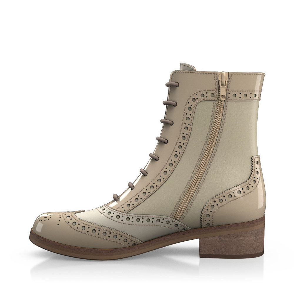 Beige Round Toe Block Heel Lace Up Ankle Booties for Women