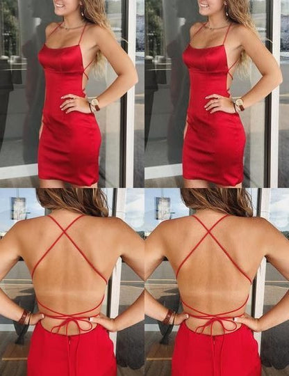 PM262,Simple red bodycon cross back homecoming dresses