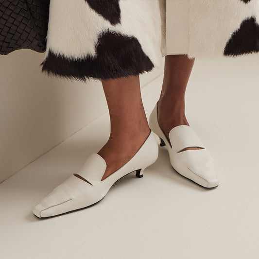 White Vegan Leather Square Toe Stiletto Heel Loafers