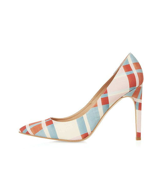 Women's Colorful Plaid Pointed Toe Stiletto Heels Pumps Shoes
