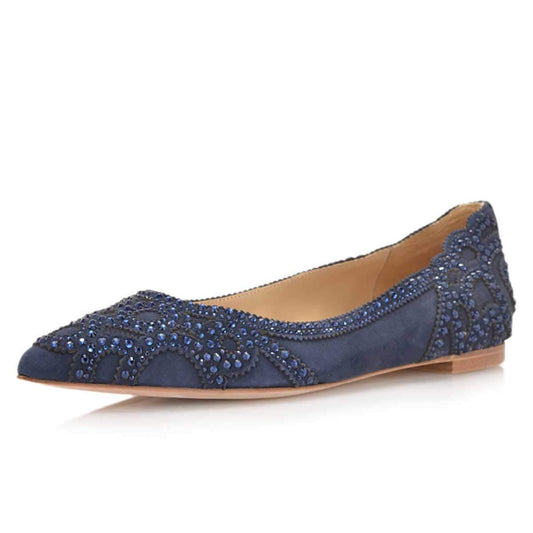 Elegant Mesh Slip-on Low Heels Pointed Toe Rhinestone Ballet Flats