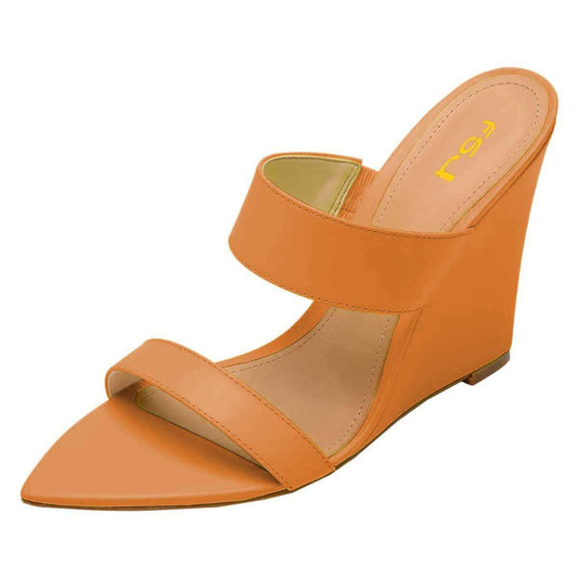 Women's Open Pointed Toe Wedge Heels Mules Sandals in Orange