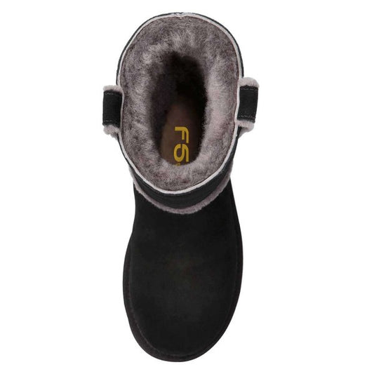 Black Vegan Suede Round Toe Flat Furry Lined Winter Boots for Women