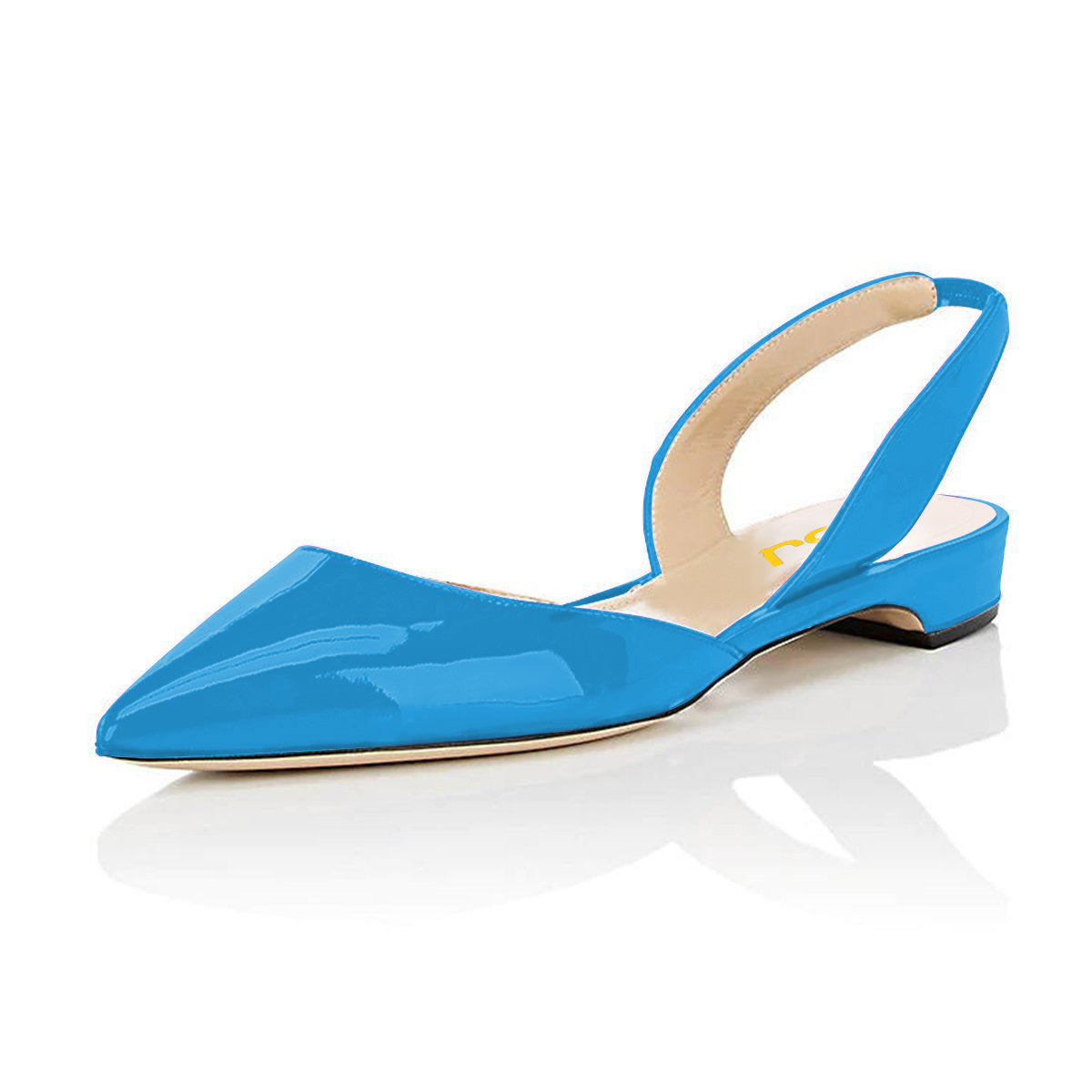 Blue Patent Leather Slingback Shoes Pointy Toe Comfortable Flats