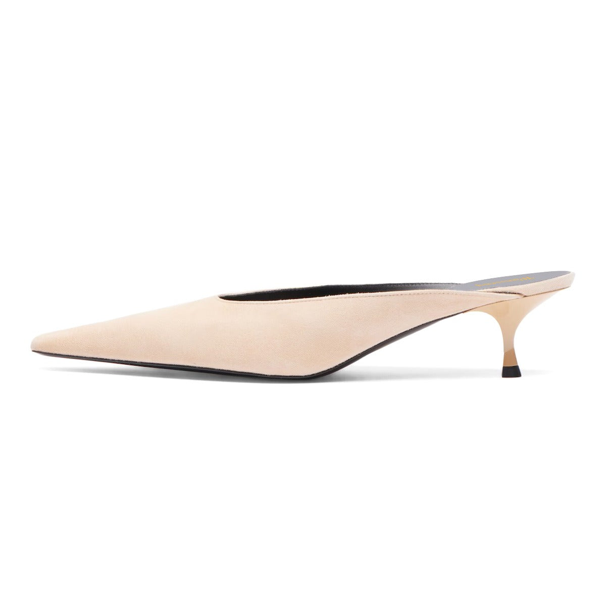 Beige Pointed Toe Slip-On Kitten Heel Vegan Suede Mules Shoes