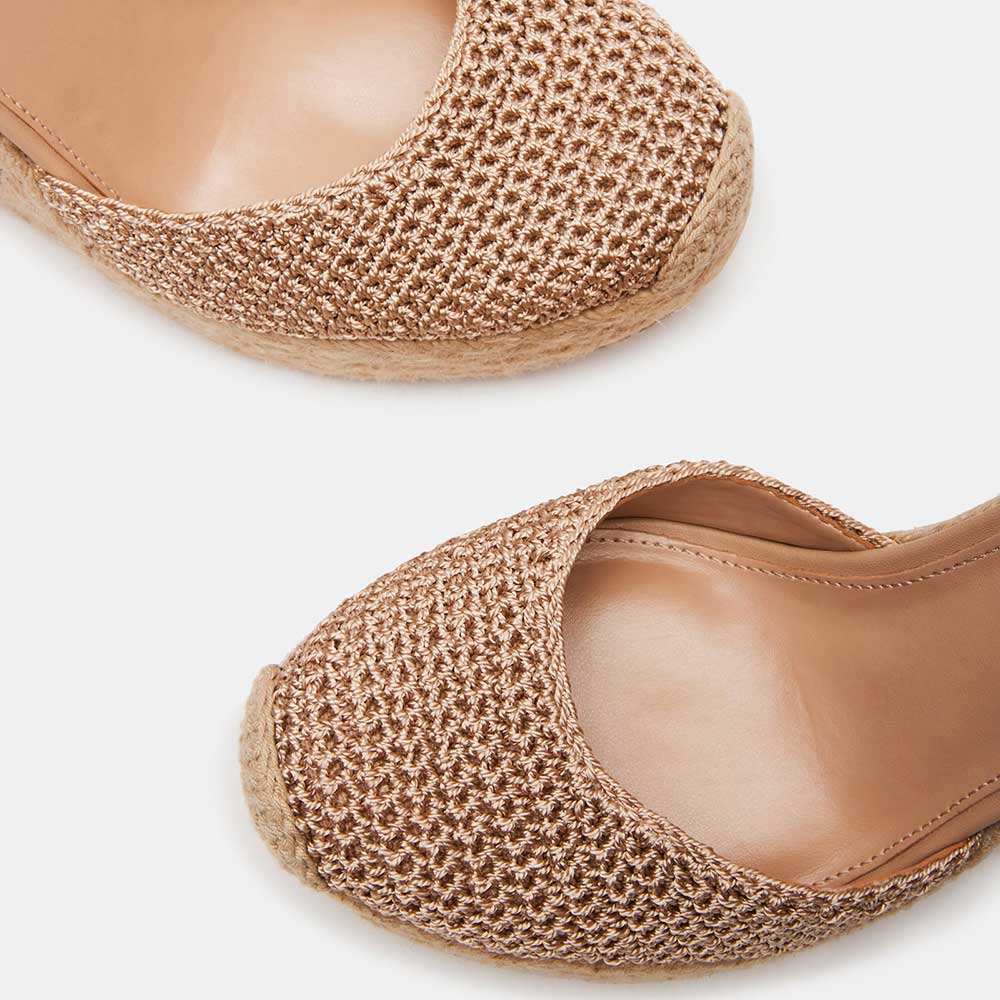 Brown Woven Pointed Toe 5'' Wedge Heel Lace-Up Platform Pumps