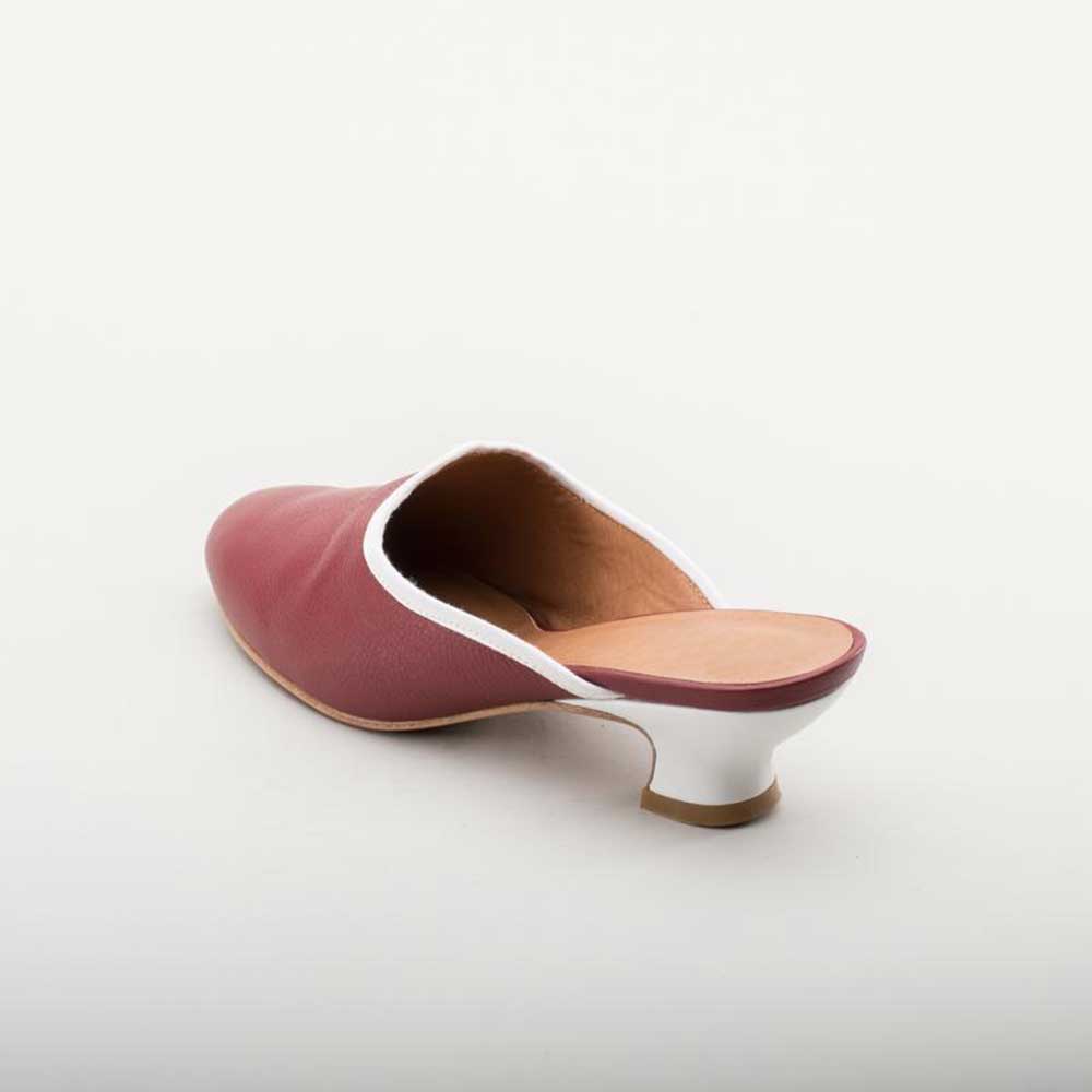 Women's Maroon & White Round Toe Spool Heel Vintage Mules Shoes