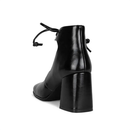 Black Square Toe Chunky Heel Lace Up Loafers