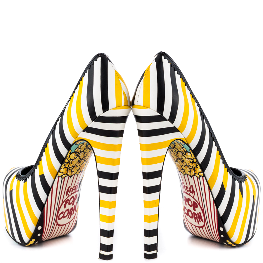 Yellow and Black Striped Print Closed Toe High Heels Platform Pumps