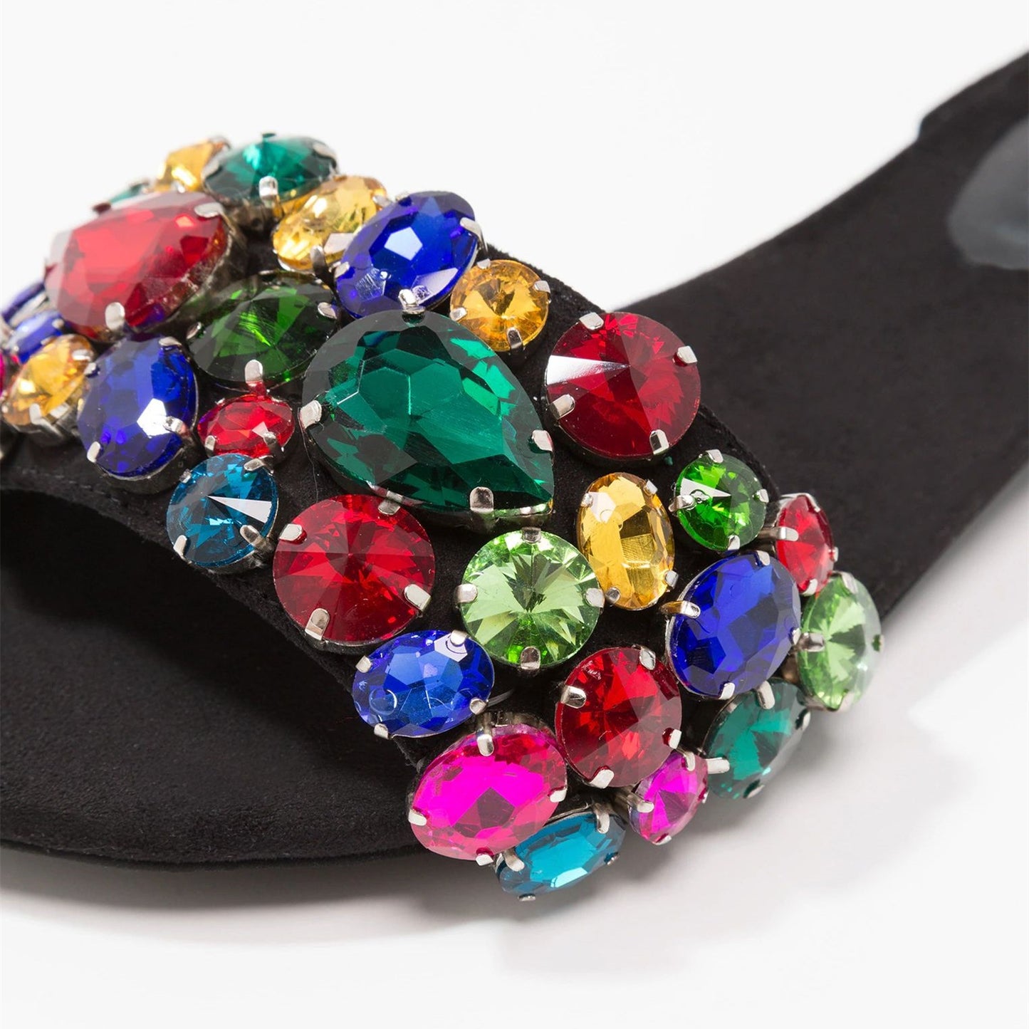 Colorful Rhinestone Women's Slide Sandals Open Toe Flats